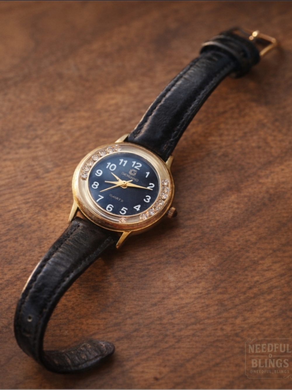 Giordano Quartz Petite Wristwatch Dark Blue Dial Gold Tone Bezel